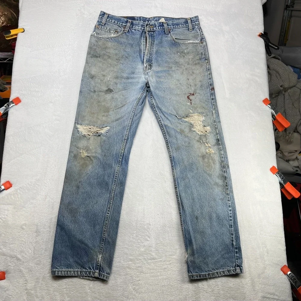 VTG Levi's 505 Regular Fit Straight Leg Jeans‎ Men's Denim Distressed - 34X30.5